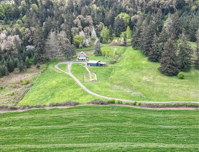 birds eye view of property featuring a rural view