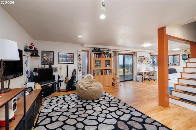 living room featuring light wood-type flooring