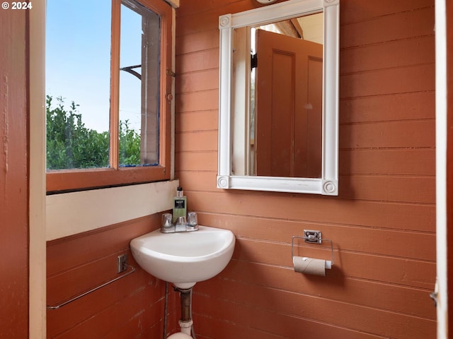 bathroom with wooden walls and sink