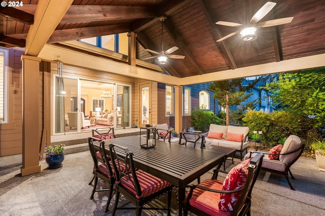 view of patio / terrace with ceiling fan and an outdoor living space