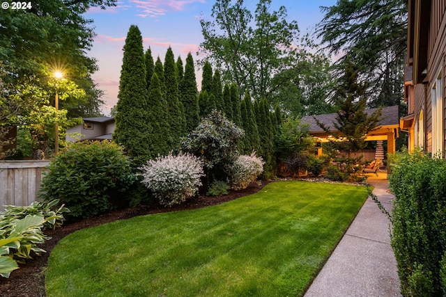 view of yard at dusk