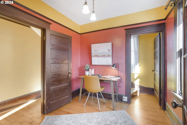 office area featuring light wood-type flooring