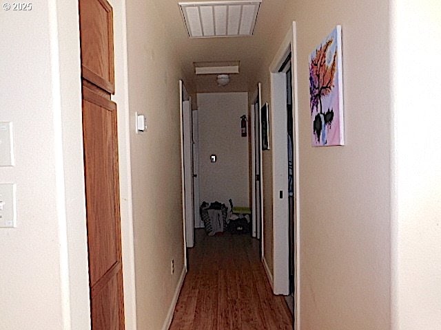 hallway featuring dark wood-type flooring