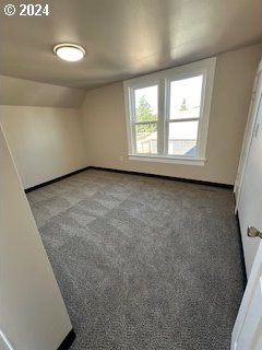 bonus room with vaulted ceiling and light colored carpet