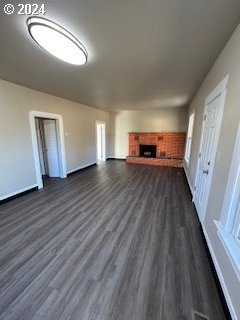 interior space featuring a fireplace and dark wood-type flooring