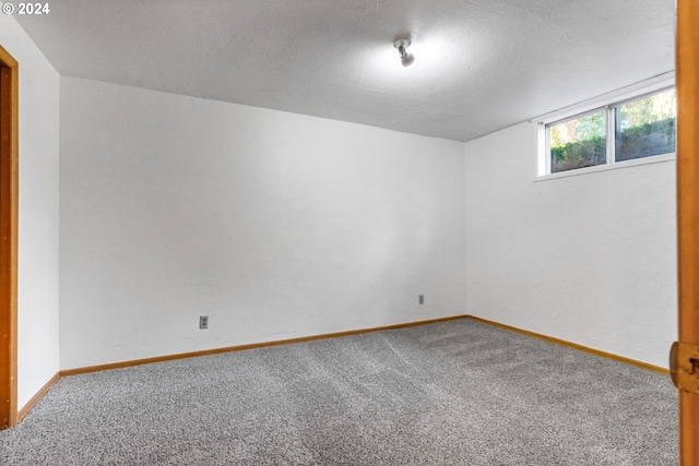 unfurnished room featuring a textured ceiling and carpet flooring