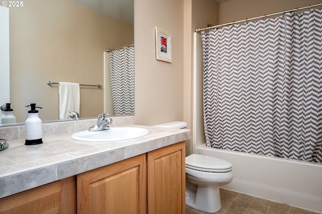 full bathroom featuring toilet, vanity, and shower / tub combo