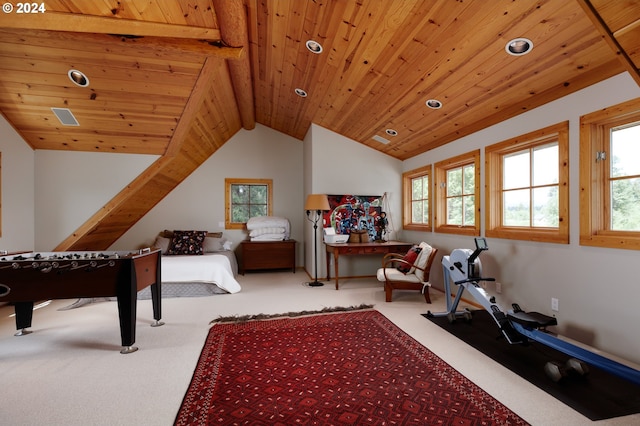 interior space with lofted ceiling, multiple windows, and wood ceiling