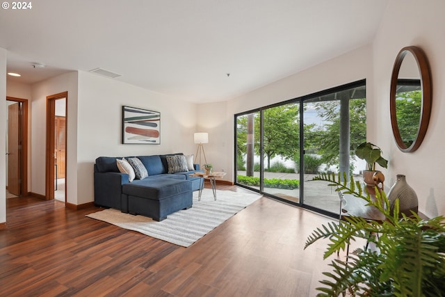 living room with hardwood / wood-style flooring