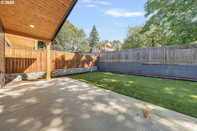 view of yard featuring a fenced backyard and a patio area