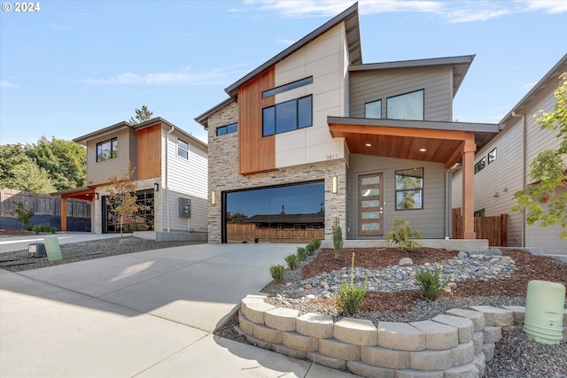 contemporary home featuring a garage