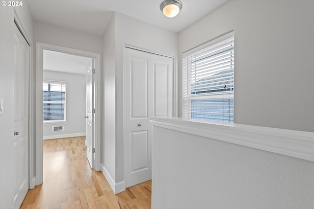 hall featuring light hardwood / wood-style flooring and a healthy amount of sunlight