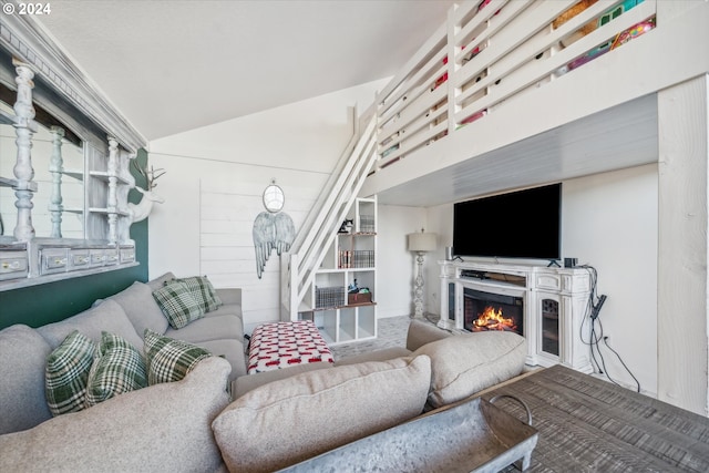 living room with vaulted ceiling