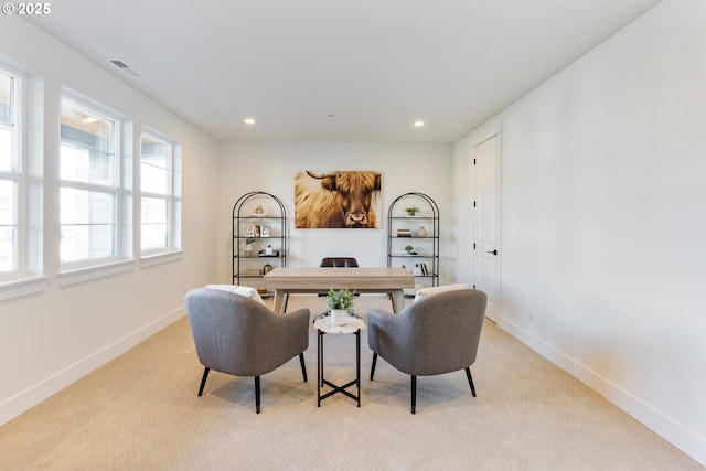 office space featuring light colored carpet