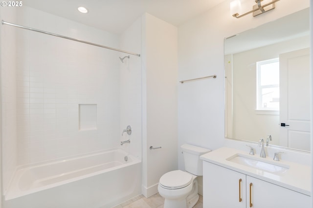 full bathroom with tile patterned flooring, vanity, shower / bathtub combination, and toilet