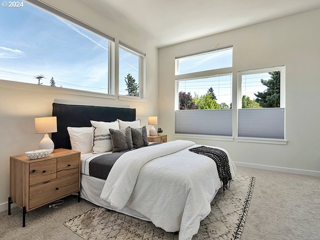 bedroom with light carpet