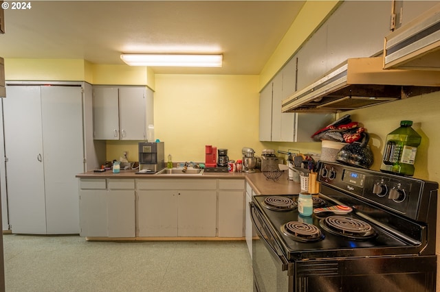 kitchen featuring electric range, sink, and range hood