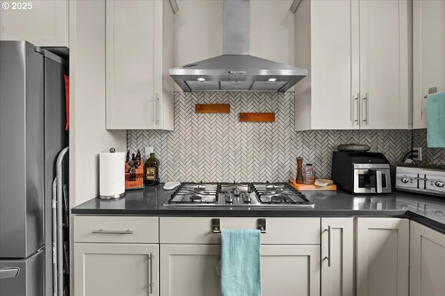2410 S Heather St, Cornelius, OR 97113 - kitchen featuring stainless steel appliances, wall chimney exhaust hood, and tasteful backsplash