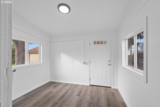 empty room with hardwood / wood-style flooring and a healthy amount of sunlight