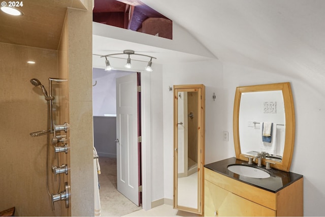 bathroom with vanity and walk in shower