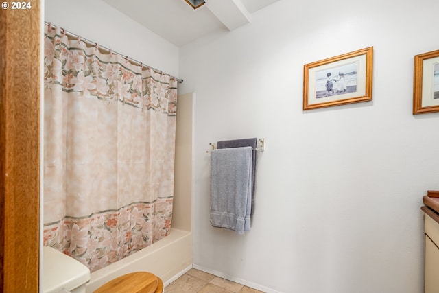 full bathroom with vanity, tile patterned flooring, toilet, and shower / bath combo