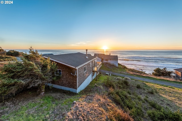 exterior space featuring a water view