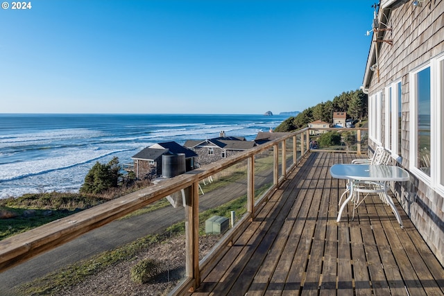 deck featuring a water view