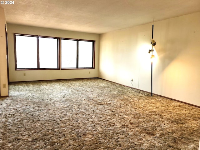 carpeted spare room featuring a textured ceiling