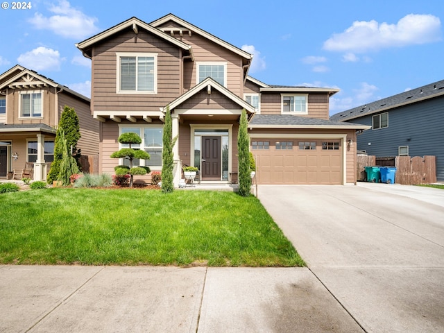 craftsman-style home featuring a front lawn