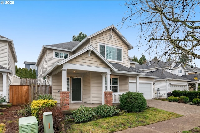 craftsman-style home featuring a porch and a garage