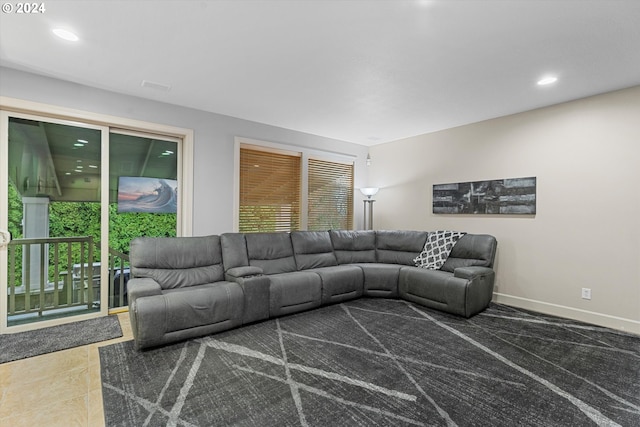 living room featuring tile patterned flooring