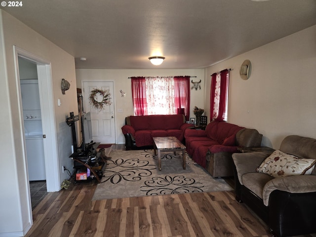 living room with dark wood-type flooring