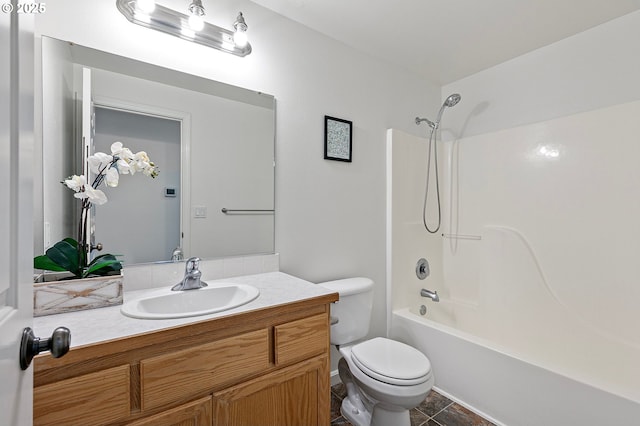 1157 Yew St, Junction City, OR 97448 - bathroom with vanity, toilet,  shower combination, and tile patterned flooring