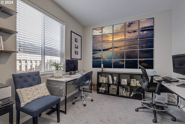 view of carpeted home office