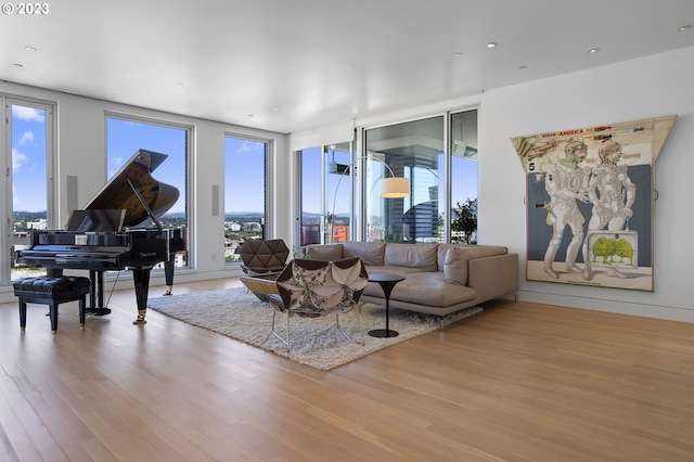 living room featuring hardwood / wood-style floors and floor to ceiling windows