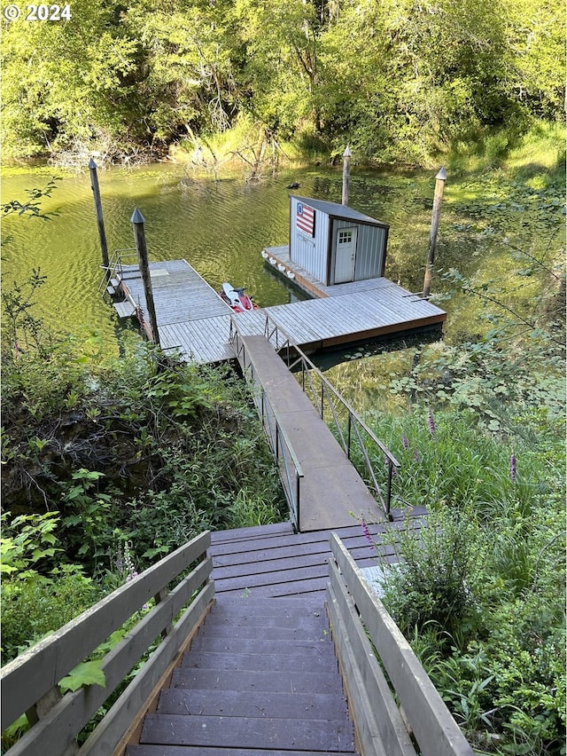 view of dock featuring a water view