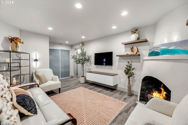 living room featuring dark hardwood / wood-style flooring