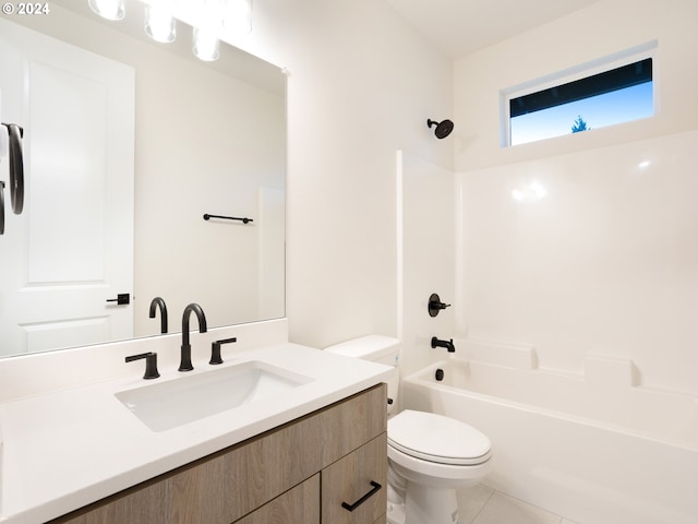 full bathroom featuring tile patterned floors, vanity, toilet, and shower / bathing tub combination