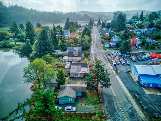 aerial view with a water view