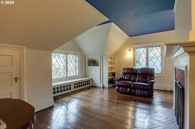 1709 NW Aspen Ave, Portland, OR 97210 - sitting room featuring a healthy amount of sunlight, lofted ceiling, and wood finished floors