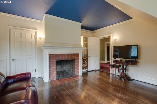 1709 NW Aspen Ave, Portland, OR 97210 - living area with a brick fireplace, baseboards, and wood finished floors