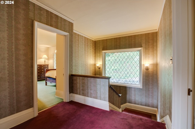 1709 NW Aspen Ave, Portland, OR 97210 - empty room with crown molding, carpet floors, baseboards, and wallpapered walls