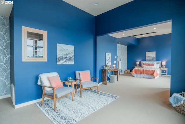bedroom with baseboards, carpet, and recessed lighting