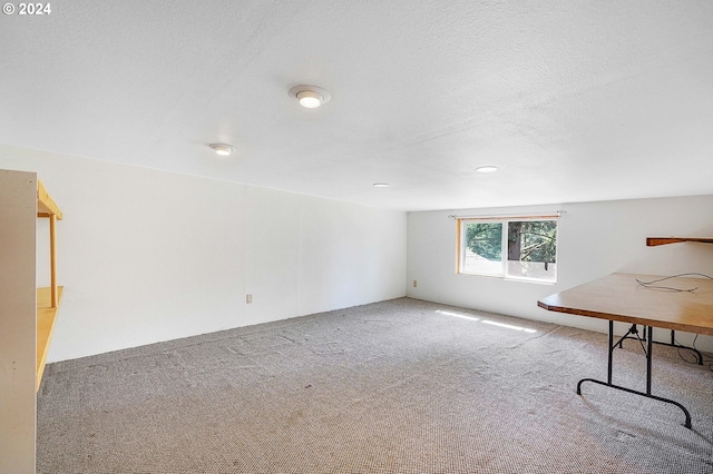 spare room featuring a textured ceiling and carpet flooring