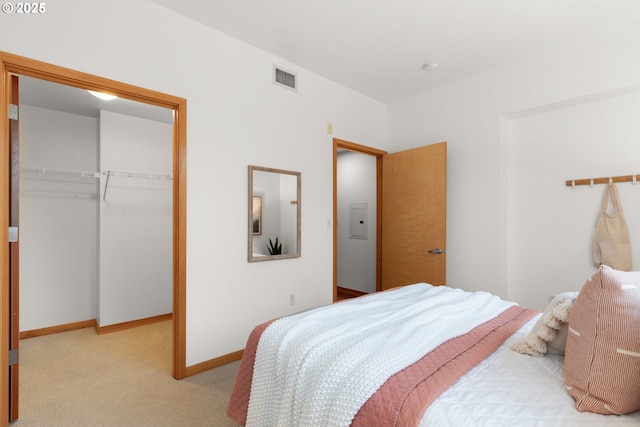 carpeted bedroom with a closet