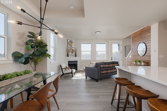 living room with light hardwood / wood-style flooring