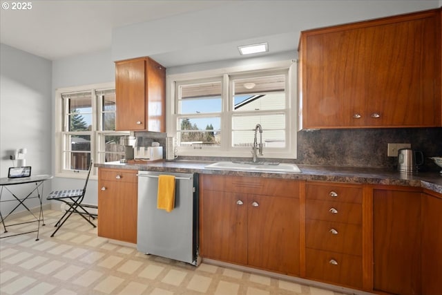 kitchen featuring tasteful backsplash, sink, and stainless steel dishwasher