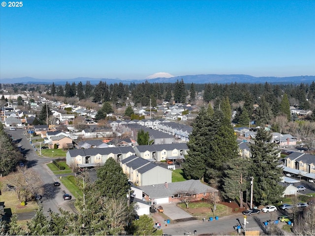 birds eye view of property featuring a mountain view