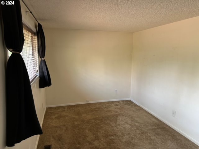 unfurnished room featuring carpet and a textured ceiling