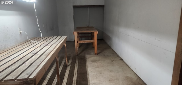 view of sauna with concrete flooring